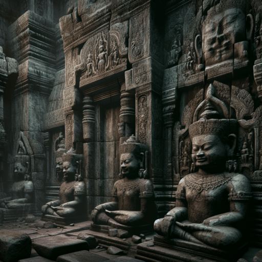 Обветшалые стены древнего храма со странными рельефами и забытыми идолами, которые таинственно смотрят на проходящего мимо меня.
